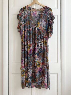 Anthropologie Akemi + Kin Floral Sheer Midi Floral Duster/Dress